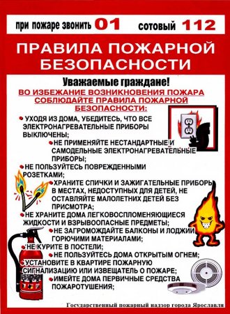 Памятка пожарной безопасности в быту