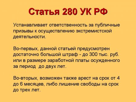 Ответственность за публичные  призывы к осуществлению экстремисткой деятельности